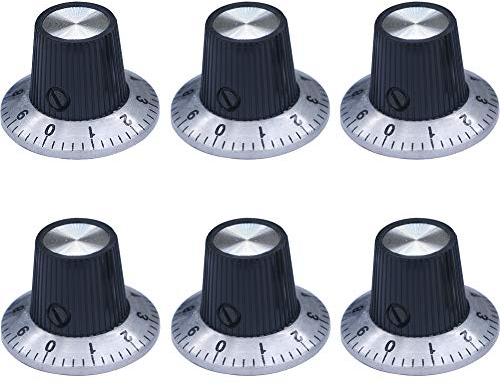 mxuteuk 6 Stücke Potiknöpfe Schwarz Mit Silber Potentiometer Bedienknopf Lautstärke Audio Audio E-Gitarre Bassschraube Typ 29 x 18 mm (d * h) KNOB-C-2