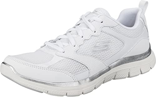Skechers Women's Flex Appeal 4.0 Active Flow Sneaker,White Leather/Mesh/Trim, 4.5 UK
