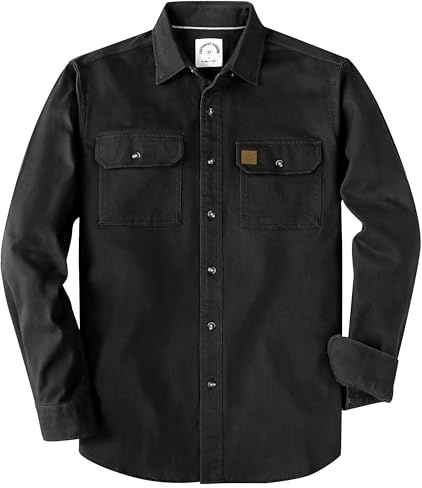 Dubinik® 8.8 oz Denim Shirt Men Mens Cowboy Shirts Long Sleeve Button Down Cotton Pocket Utility Casual Work Regular Fit Black Solid L