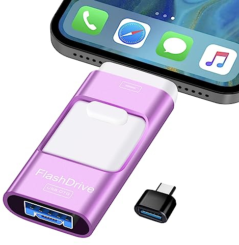 Pendrive de Alta Velocidad 3.0 de 256 GB, Memoria USB Externa 4 en 1 para Móviles, Teléfonos, Computadoras y Más