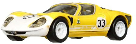 Hot Wheels Die Cast Model Auto Car Culture Circuit Legends 1969 Alfa Romeo 33 Stradale Amarillo Escala 1:64 7cm HCJ91