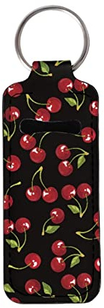 Suobstales Cute Cherry Chapstick Keychain Holder Clip-on Chapstick Sleeve Lip Balm Holder Neoprene Lipstick Holder for Women Girls Gifts Portable Pocket Lip Gloss Tube Holder