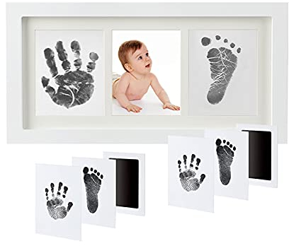 Baby Fußabdruck Set, Baby-Fußabdruck-Rahmen, Inkless Baby Foot and Handprint Kit – Child Footprint Clean Touch Stamps, Geschenk zur Geburt und ein tolles Geschenk für Kinder von 0–12 Monaten