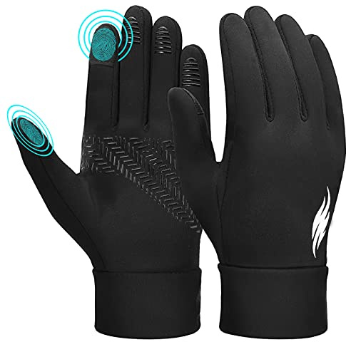 AYPOW Guantes Deporte de Invierno para Niños, Forro Polar Térmico Prueba Viento Guantes Ciclismo, Impermeables Antideslizantes Pantalla Táctil Guantes para Correr Esquí Bici,Niños Niñas 4-12 años（M）