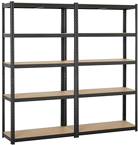 Yaheetech Scaffale in Metallo Acciaio Senza Viti Regolabile Scaffalattura a 5 Ripiani Portata 875 kg per Carichi Pesanti Mensola Salvaspazio 180 x 180 x 40 cm da Garage Cucina Nero