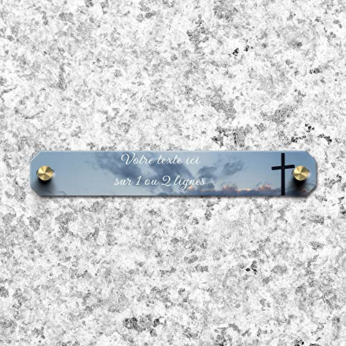 OCAP-FUNERAIRE.COM Inter de Plaque funéraire Personnalisable en plexi Motif Croix chrétienne 01, différentes Tailles, épaisseur 2,5mm, personnalisé sur Plusieurs Lignes 14x2 cm