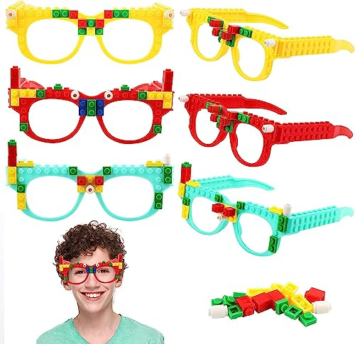 12 Stück Bauklötze Brille: Bausteine Brillen-Set, Party Brille Lustig mit DIY Blöcken, Building Bricks Gläser, Bausteine Brillen Party Zubehör, für Kinder Partys Geburtstag, Bauklötze Themen Party