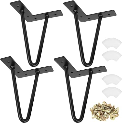 ASelected 4 Stück Metall Schrankfüsse Schwarz 10cm Möbelfüße mit Bodenschoner Haarnadel Tischbeine Hairpin Legs, Füsse für Schränke, Nachttisch, Sofa Füße, Tischfüß