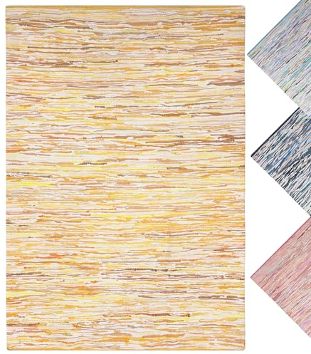 MY-RUG Handgewebter Flickenteppich aus Baumwolle | Fleckerlteppich in Handarbeit gewebt | Boho Teppich | bunter Kinderteppich, weich & strapazierfähig | Baumwollteppich | Gelb Gold, eckig 80 x 150 cm