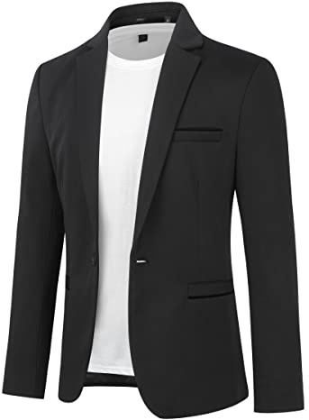 Allthemen Blazer da Uomo Slim Fit con Un Bottone Suit Jacket Giacca Elegante Formale for Wedding Evening Business da Lavoro Nero S