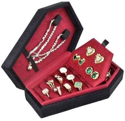 BELOWSYALER Storage Boxes,Gothic Coffin Shaped Jewelry Box Stylish Velvets Rings Choker Box Case Halloween Jewelry Organizer Decorations for Girls