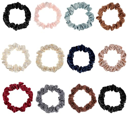 Qianyu Lot de 12 élastiques à cheveux fins en soie douce - Accessoires de cheveux sans danger - Cadeau pour adolescentes, filles et femmes
