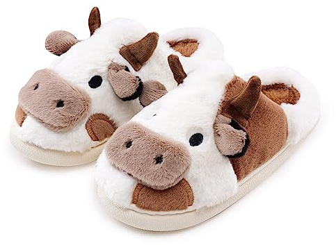 sharllen Pantofole di mucca soffice, novità carino animale casa pantofole per le donne Fuzzy peluche inverno pantofole di cotone caldo per gli uomini Indoor & Outdoor