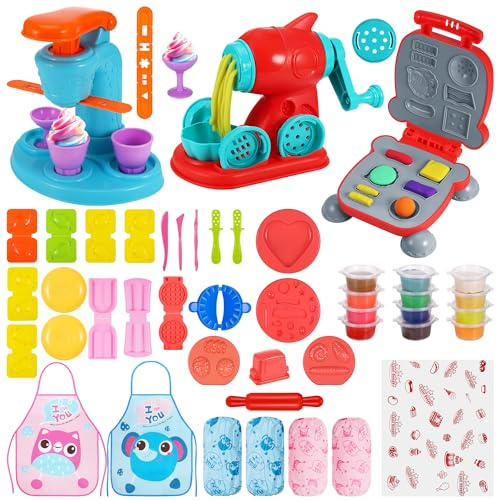 Yimo Formine per Plastilina 56 Pezzi Set Bambini con Macchina Tagliatelle Pasta Modellabile Accessori - Regalo per Ragazzi e Ragazze