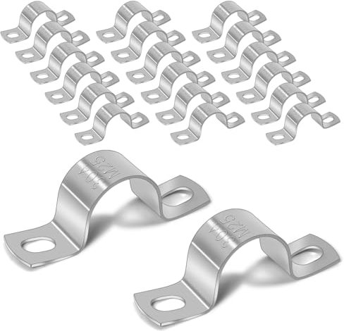 Heavy Duty Stainless Steel Pipe Strap Clamp - U Bracket With 2 Holes for Metal Straps, 25mm, Ideal for Hose Clips & Conduit Clips - Pack of 20