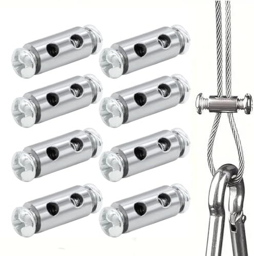 XUKZIMA 8 Pcs Wire Rope Grips Wire Rope Clips for 1-2 mm Diameter Wire Rope and Cable Wire Rope Clamp with End Screw Stopper I Shaped Wire Rope Lock Aluminum Crimping Loop Sleeve Replacement