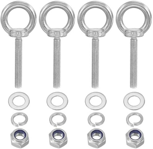 PATIKIL M8 X 50mm Boulon À Œil Avec Écrou, 4 Pièces 304 Acier Inoxydable Boulon À Œil À Épaulement Pour Levage Vis À Filetage Pour suspendu, Argent