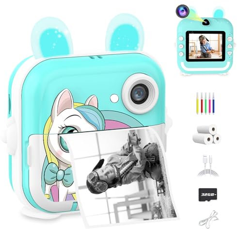 CATGIFF Camara Fotos Infantil Instantanea, 1080P HD Cámara Instantánea para Niños con Tarjeta de 32G Bolígrafos de Colores y Papel de Impresión,Regalos para Niños y Niñas 3 a 12 años-Azul
