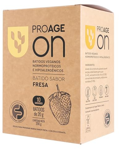 ProAge ON Batido Proteína Vegana de Guisante | 10 Sobres Sabor Fresa | Hipoalergénico, FODMAP Friendly | 15g Proteína Pisane® para Composición Corporal