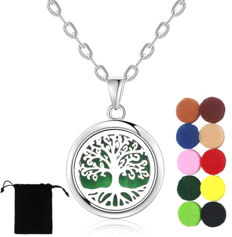KUMSODE Aromaterapi diffusor eterisk olja armband halsbandsset, justerbart diffusor medaljonghänge, set med 10 ersättningsdynor för kvinnor och flickor