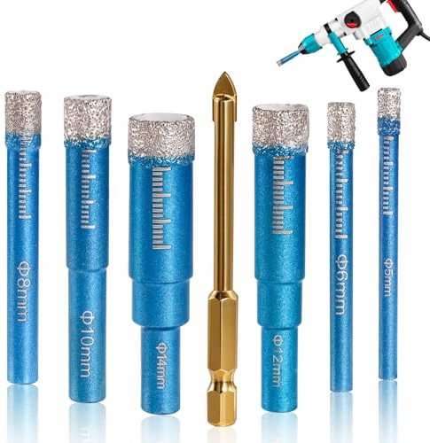 Fliesenbohrer Diamantbohrer Glasbohrer Set 5/6/8/10/12/14mm: Glasbohrer Set und 6mm Metall Bohren - Feinsteinzeug Bohrer für Keramik, Granit, Glas, Porzellan, Fliesen, harte Fliesen, Feinsteinzeug