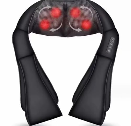 Massaggiatore Cervicale e Spalle con Calore – Shiatsu, Design Antirumore, Tessuto Traspirante, Pelle Sintetica Ecologica, Funzione Riscaldante, Portatile per Casa, Ufficio e Auto