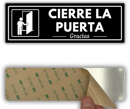 LEIASA | Señal Cierre la Puerta - 7,5 x 23 cm - Grosor 2 mm - Acrílico - Placa Adhesiva - Cartel Mantener Puerta Cerrada - Rótulo Aviso - (Señal Cierre Puerta)
