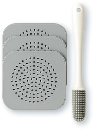 3 Pcs Silicone Sink Strainer & Drain Cover – Suction Sink & Bath Drain Covers with Cleaning Brush – Anti-Clog Hair Catcher, Food Catcher Plug Hole Strainer for Bathroom & Kitchen