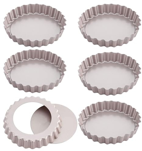 XIONGXIAOZHI Trytlettkakor, 6-pack, 10 cm (4 tum) med lyftbotten och non-stick-beläggning, för fruktkakor, julbakverk och familjemiddag