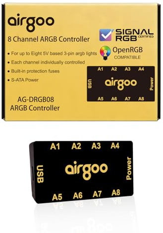 airgoo Controller ARGB magnetico a 8 porte, hub di illuminazione ARGB per PC compatto SATA, facile da installare per case Mini e Mid-Tower, compatibile con SignalRGB e OpenRGB, AG-DRGB08