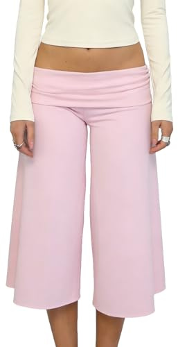 Felcia Pantalon 3/4 pliable pour femme - Taille basse - Coupe courte - Décontracté - Extensible - Jambe large - Pantalon Capri Streetwear, b-rose, M