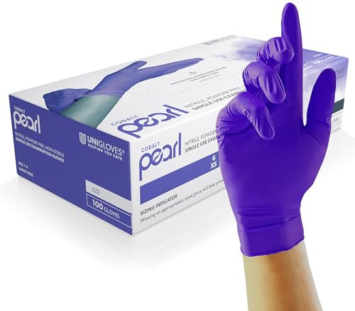 UNIGLOVES Cobalt Pearl Nitrile Examination Gloves | Multipurpose, Powder Free and Latex Free Disposable Gloves - Box of 100 Gloves, Cobalt, Large (GP1014)