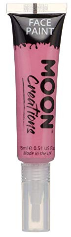 Moon Creations Face & Body Paint Tubes with Brush Applicator | Bright Pink | 15ml | Ready to Use | Cruelty Free, Made in UK | Face Paint for Kids, Adults, Fancy Dress, Festivals, Halloween