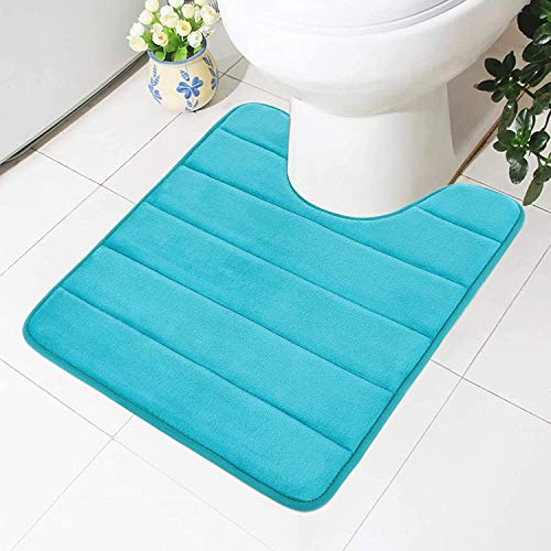 Homaxy Memory Foam rutschfeste Weiches Vorleger Toilette mit Ausschnitt 50 x 60 cm, Saugfähig Badematte Stand WC, Waschbar Badteppiche für WC, Pfaueblau