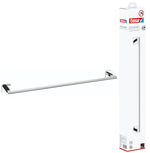 tesa ELEGAANT Handtuchstange, verchromt - Badetuchhalter zur Wandbefestigung ohne Bohren, inkl. Klebelösung -630mm x 50mm x 85mm