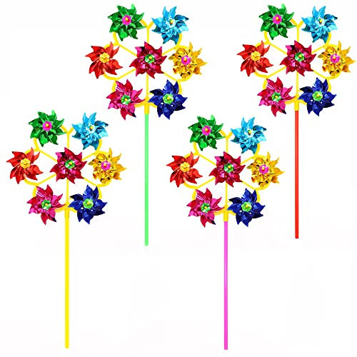 Foil Windmills - Pack of 6 Assorted 19.5cm Windmills with Seven Foil Heads - Perfect for Summer Garden Activities