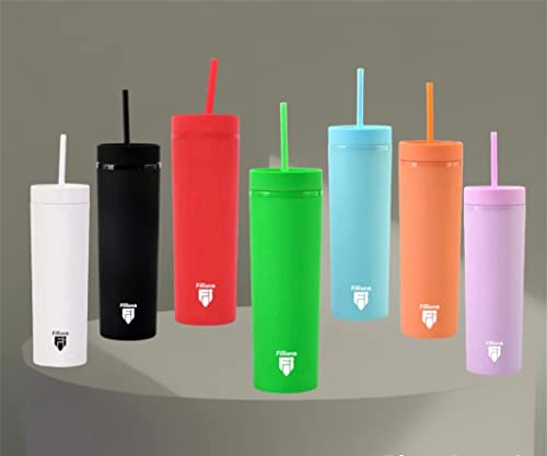 Filliano Bicchiere con cannuccia a doppia parete, Tumbler per bevande 473ml/16oz, Bicchiere in acrilico per Caffè, Tè, Sport, Ufficio, Borraccia con cannuccia , Skinny Tumbler con tappo (Rosso)