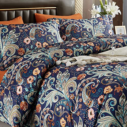 Lanqinglv Biancheria da letto in stile bohémien, 200 x 220 cm, colore grigio bohémien, multicolore indiano Paisley Mandala, set di biancheria da letto double-face, in microfibra, copripiumino con