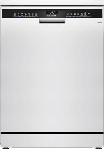 Siemens SN23HW02KE iQ300 Smarter Geschirrspüler Freistehend, 60 cm breit, Besteckkorb, Weiß, angenehm leise mit iQdrive, aquaStop, höhenverstellbarer Oberkorb, intensiveZone gegen hartnäckige Flecken