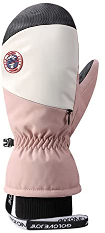 QWUVEDS Winter Zipper Touchscreen Winddicht Warm Wasserdicht Snowboarding Single Board Winddicht Warme Handschuhe Radfahren Sport Skihandschuhe Nylon Handschuhe Kurz (Pink, L)