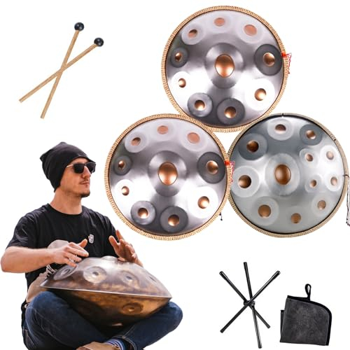 LXHGVKHJ Stahl Handpan Drum, 432Hz/440Hz Percussion Hand Pan Drum Instrumente Für Klangheilung, Meditation Und Yoga, 55cm 9/10 / 12 Noten Handtrommel (Color : Gold+Silver_9 Notes, Size : 432Hz)