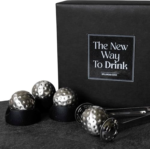 Stainless Steel Golf Ball Whiskey Chillers – Reusable Non-Diluting Ice Cubes for Whiskey, Cocktails & Wine – Set of 4