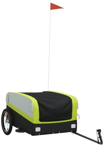 vidaXL Lastenanhänger, Anhänger für Fahrrad, Fahrradanhänger mit Deichsel Sicherheitsflagge, Transportanhänger, Schwarz Grün 45kg Eisen