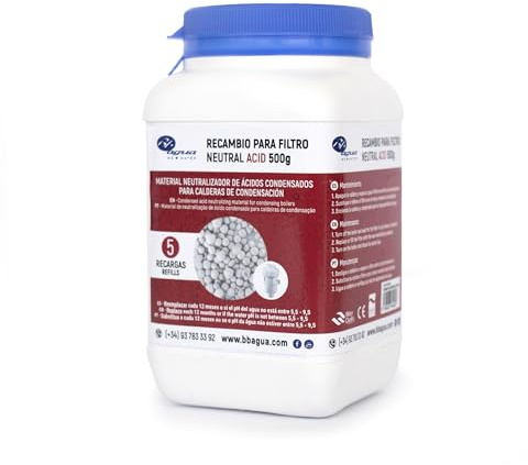 Material Neutralizador de Ácido Condensados para Caldera de Condensación. Recambio para Filtro Neutral Acid de la marca Bbagua. Envase de 500 Gramos. Bbagua.