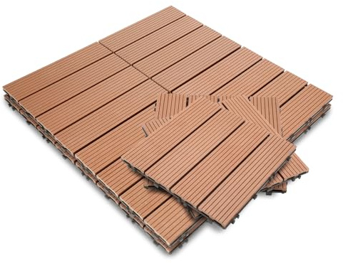 Fiqops 55 stycken WPC terrassplattor, 30 x 30 cm balkong golvplattor, trädgårdskakel med klicksystem, terrassbrädor, balkongplattor, klickplattor, terrassbrädor, vattentäta för terrass, för 5 m² brun