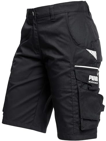 PUMA Workwear Precision X Arbeitsshorts - Kurze Arbeitshose Damen - Robustes, Flexibles Material - Cargohose mit vielen Taschen - Bequeme Passform für Handwerk & Gewerbe - Schwarz - Gr. 42