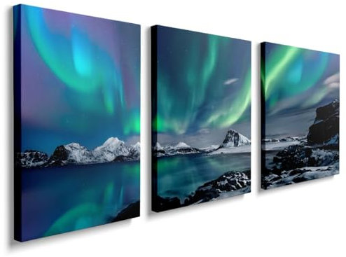 Canvas Wall Art for Living Room Modern Northern Lights Artwork Nature Landscape Bathroom Pictures Bedroom Family Prints Paintings Wall Decoration Hallway Kitchen Office Aesthetic Room Decor, YH075