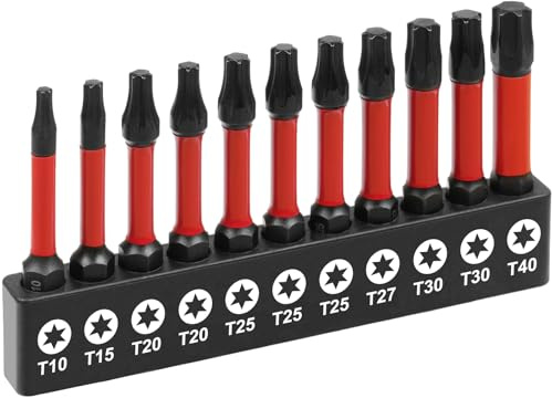 Flintronic 50 mm skruvmejselbitssats, 11 stycken bitssats, 1/4 tum magnetiskt sexkantsskaft, Impact bitsset, skruvdragare, tillbehör, för T-profilskruvar, slagskruvdragare, borrhammare, sladdlös
