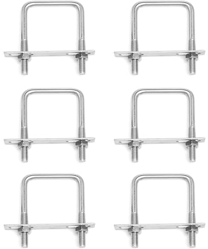 Bebochoi Perno en U cuadrado M6 x 65 mm x 80 mm 6 Piezas Pernos en U Cuadrados Inox con Tuercas Placa de Marco para Instalaciones de Construcción de Tuberías y Aplicaciones Industriales