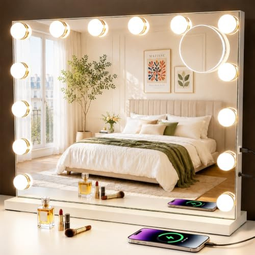 Mursche Hollywood-spegel med belysning, sminkspegel med 14 lysdioder | LED kosmetisk spegel med 3 justerbara beröringslägen stor sminkspegel 50 x 40 cm